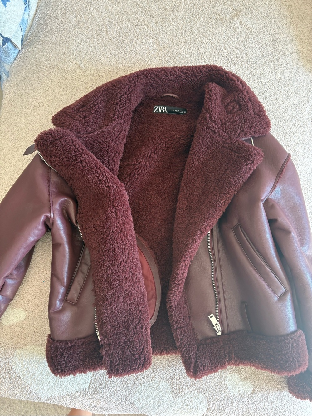 Zara Burgundy Faux Shearling Jacket